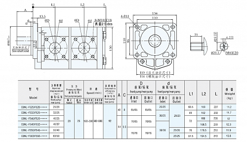 Насос шестеренный тандемный CBNL-F550/F525-BFHL.  2